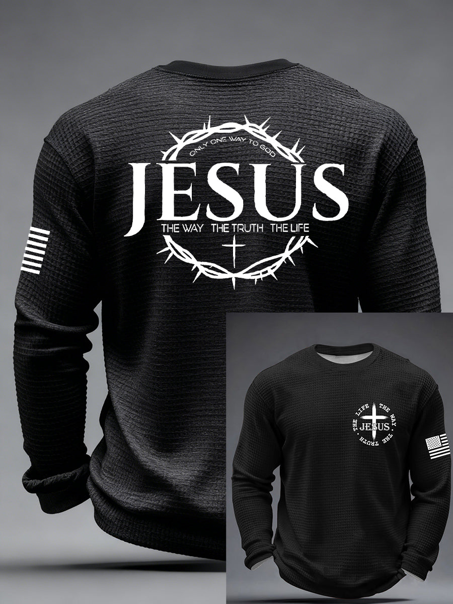 Men's Jesus The Way The Truth The Life John 14:6 Christian Cross Waffle Long Sleeve T-Shirt