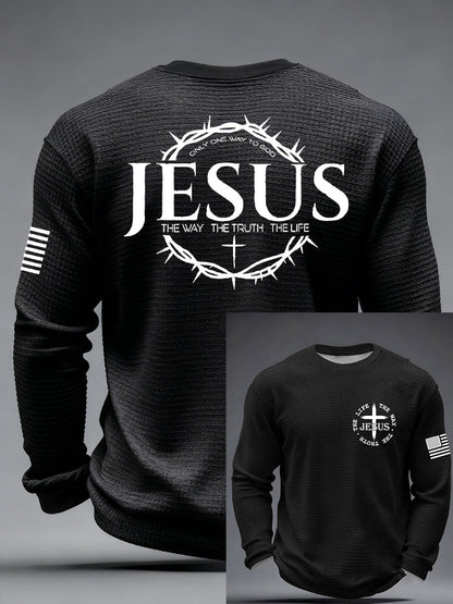 Men's Jesus The Way The Truth The Life John 14:6 Christian Cross Waffle Long Sleeve T-Shirt