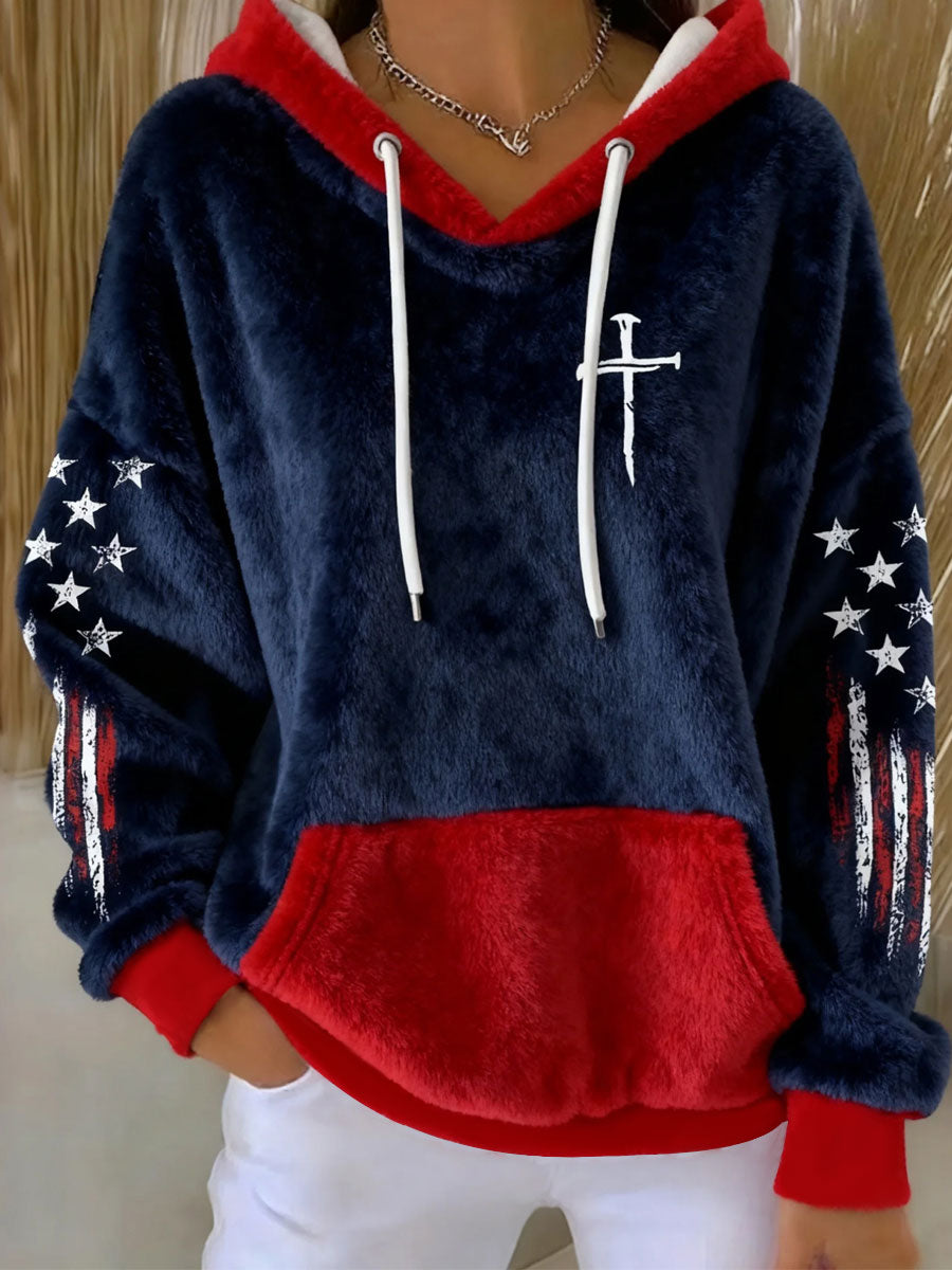 Women's Christian Cross Flag Flannel Hoodie