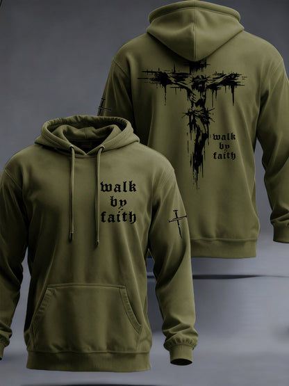 Men's Christian Walk By Faith Cross Print  Hooded Sweatshirt