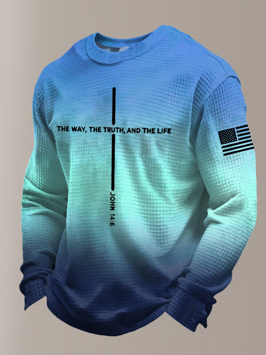 Men's Jesus The Way The Truth The Life John 14:6 Christian Cross Waffle Long Sleeve T-Shirt