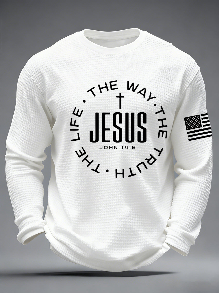 Men's Jesus The Way The Truth The Life John 14:6 Christian Cross Waffle Long Sleeve T-Shirt