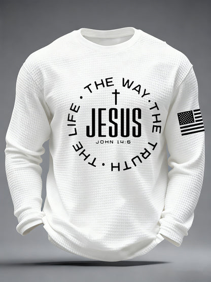 Men's Jesus The Way The Truth The Life John 14:6 Christian Cross Waffle Long Sleeve T-Shirt