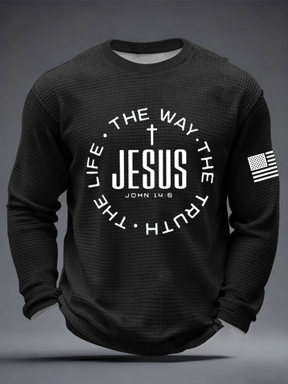Men's Jesus The Way The Truth The Life John 14:6 Christian Cross Waffle Long Sleeve T-Shirt
