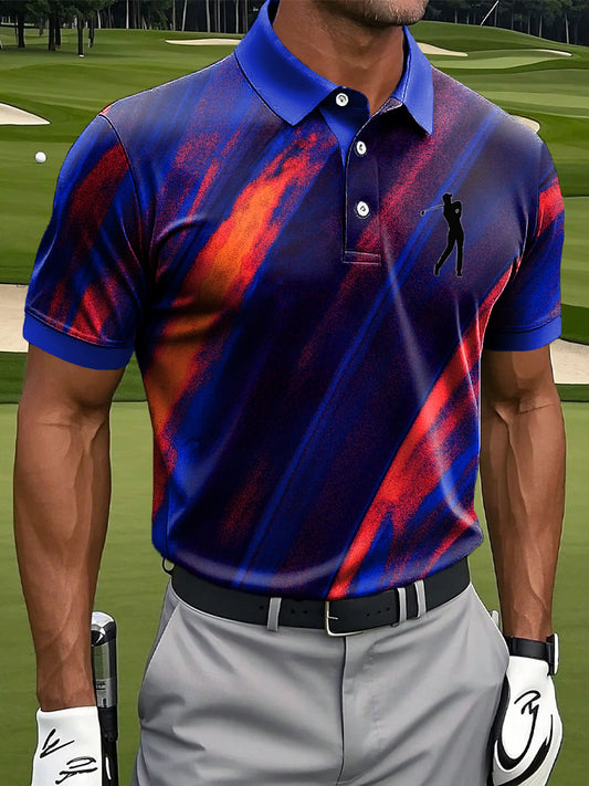 Men's Vintage Abstract Stripe Casual Golf Polo Shirt