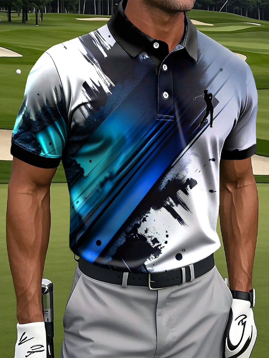 Men's Vintage Abstract Geometric Casual Golf Polo Shirt