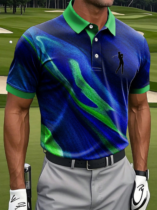 Men's Vintage-Style Striped Textured Casual Golf Polo Shirt