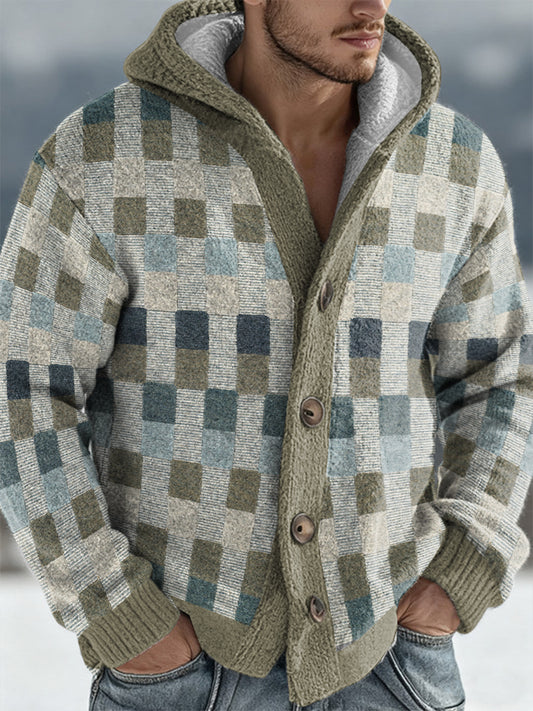 Men's Geometric Art Hooded Cardigan