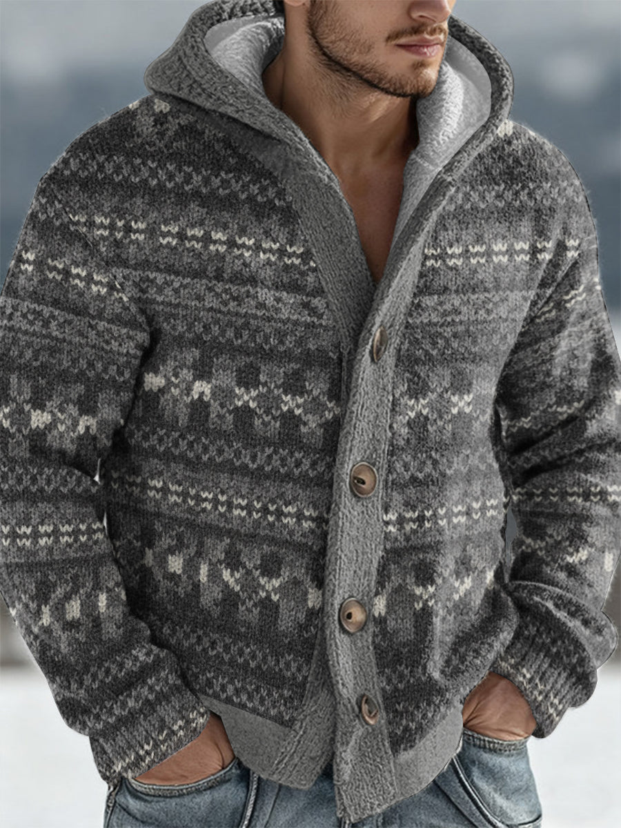 Men's Geometric Art Hooded Cardigan