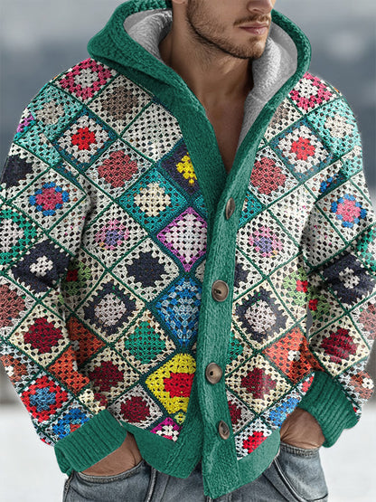 Men's Geometric Art Hooded Cardigan