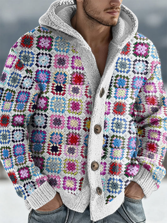 Men's Geometric Art Hooded Cardigan