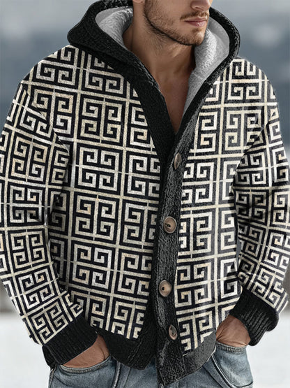 Men's Greek key Art Hooded Cardigan