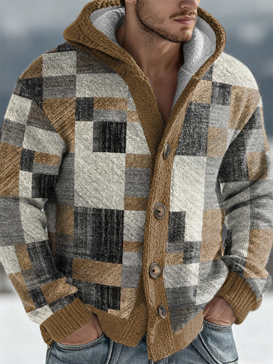 Men's Geometric Art Hooded Cardigan