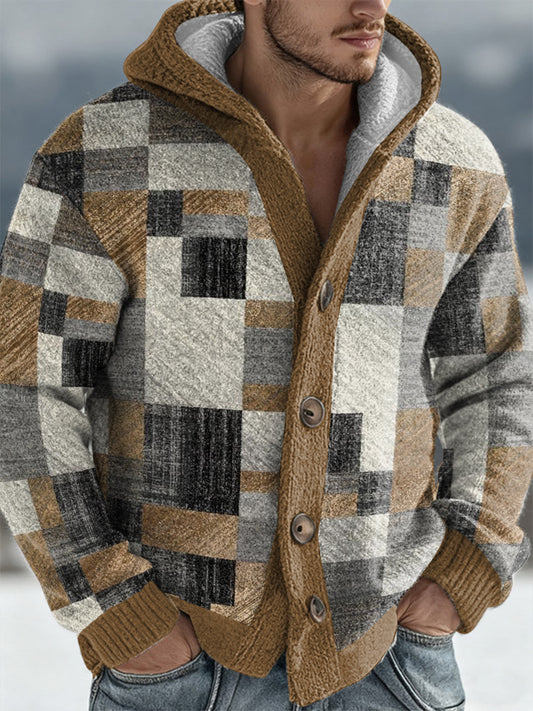 Men's Geometric Art Hooded Cardigan