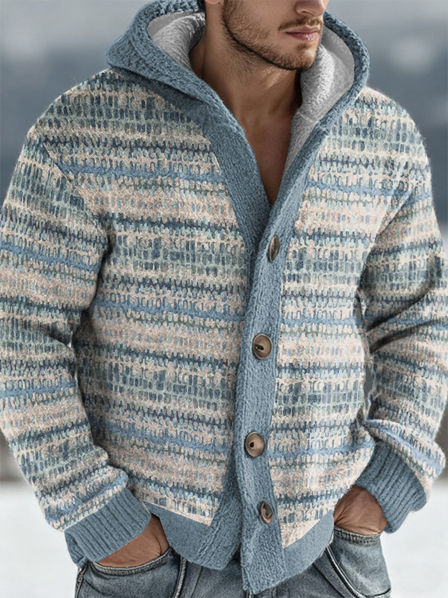 Men's Geometric Art Hooded Cardigan