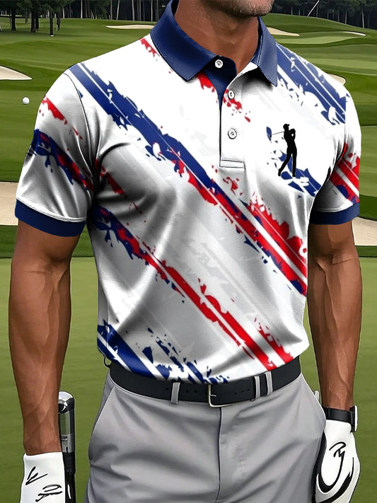 Men's Vintage Abstract Stripe Casual Golf Polo Shirt