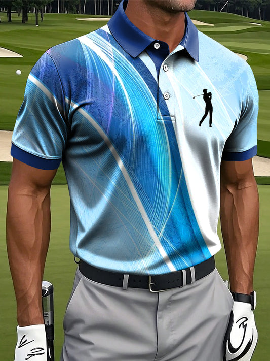 Men's Vintage Gradient Stripe Casual Golf Polo Shirt