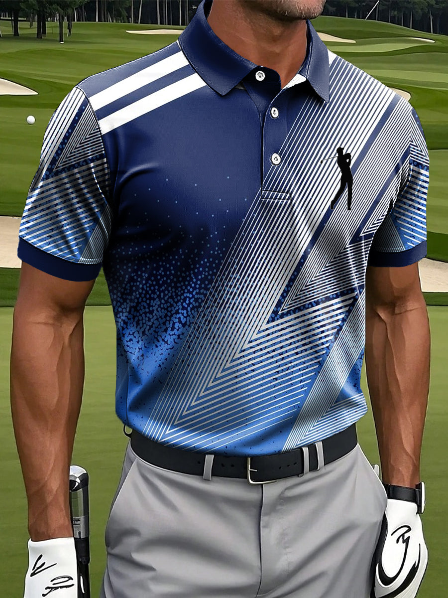 Men's Vintage Artistic Stripe Casual Golf Polo Shirt