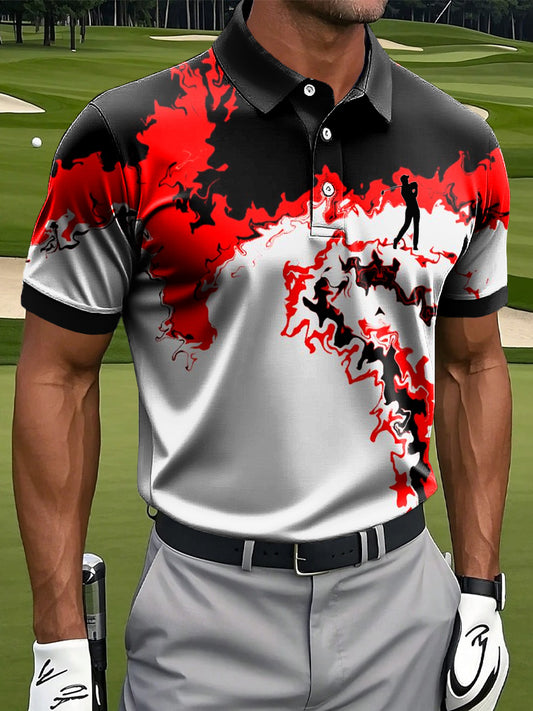 Men's Vintage-Style Color-Blocked Textured Casual Golf Polo Shirt