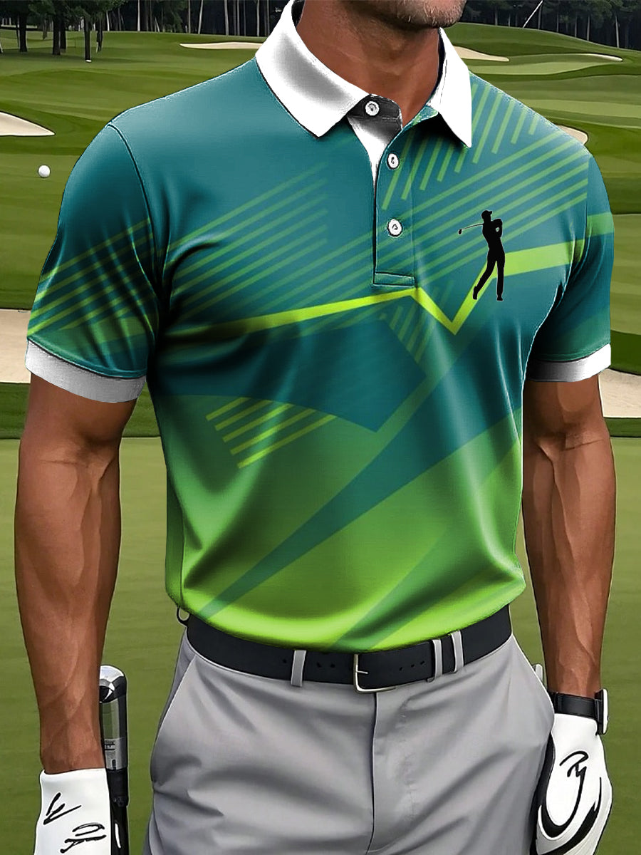 Men's Vintage Irregular Stripe Casual Golf Polo Shirt