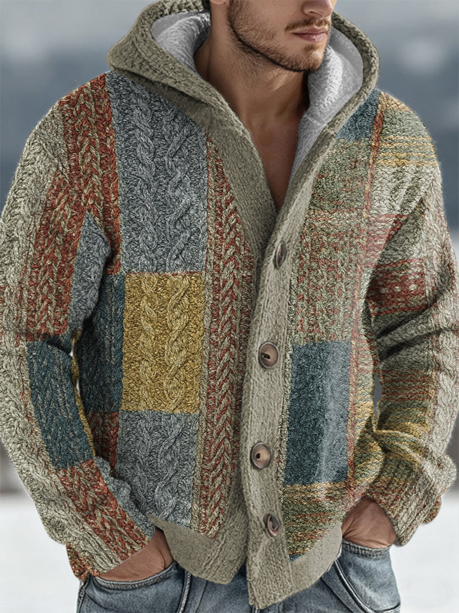 Men's Geometric Art Hooded Cardigan