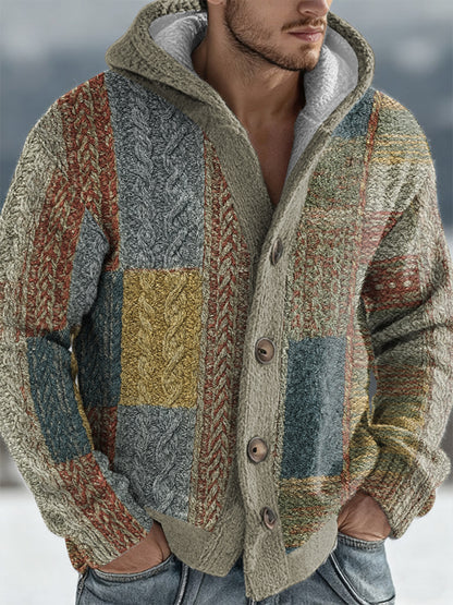 Men's Geometric Art Hooded Cardigan