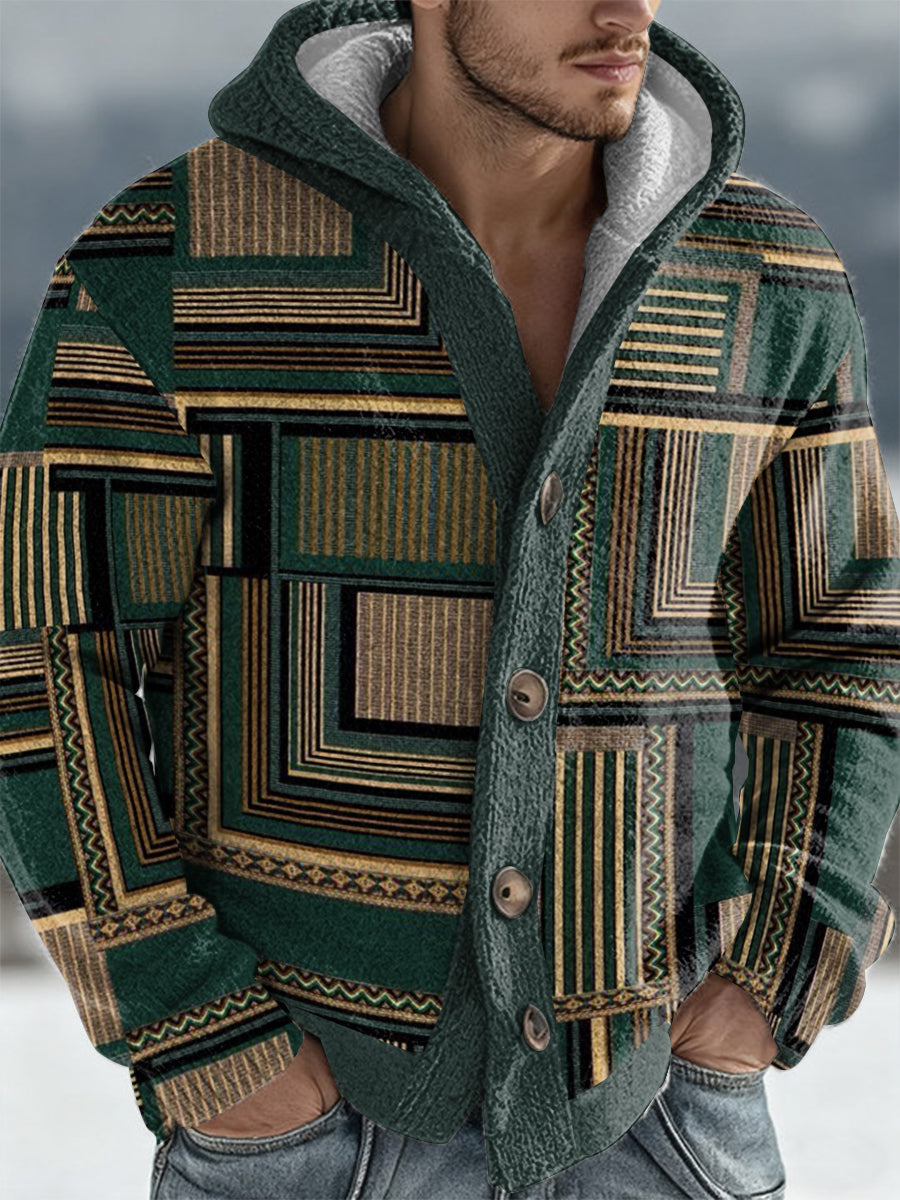 Men's Geometric Art Hooded Cardigan