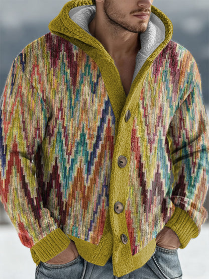 Men's Geometric Art Hooded Cardigan