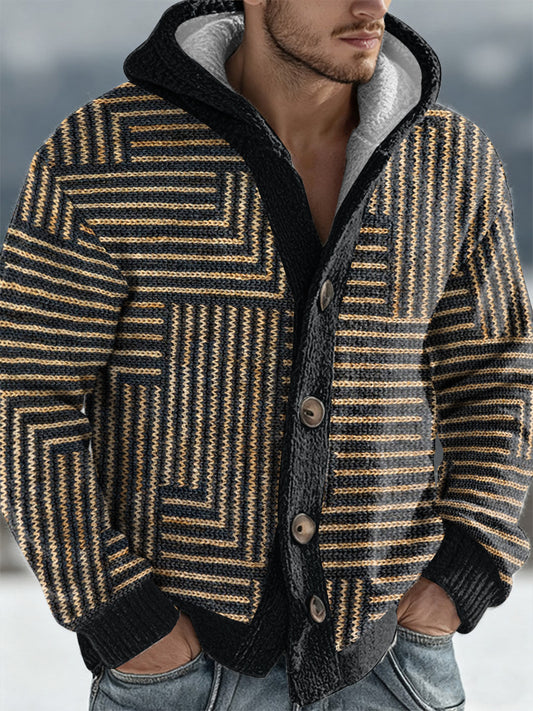 Men's Geometric Art Hooded Cardigan