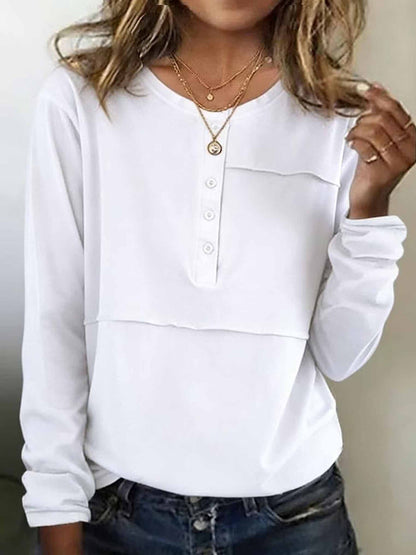 Women's Simple Solid Color Cozy Long-Sleeve T-Shirt