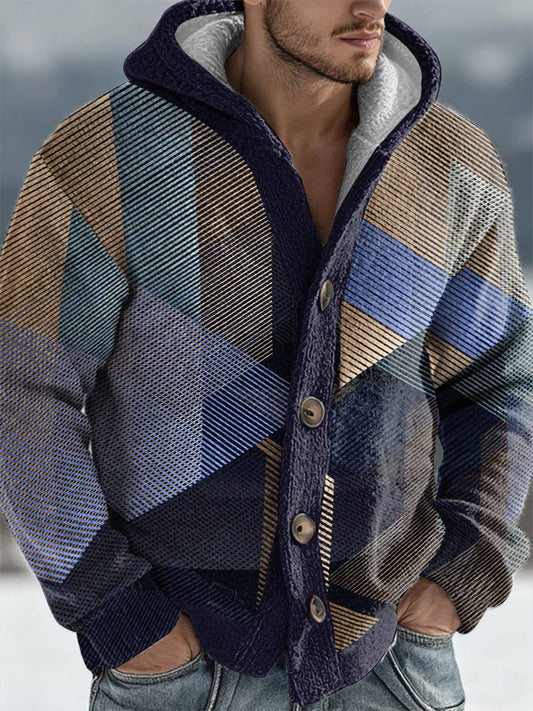Men's Geometric Art Hooded Cardigan