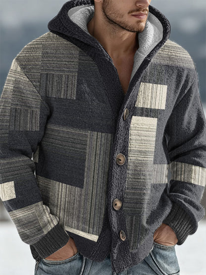 Men's Geometric Art Hooded Cardigan