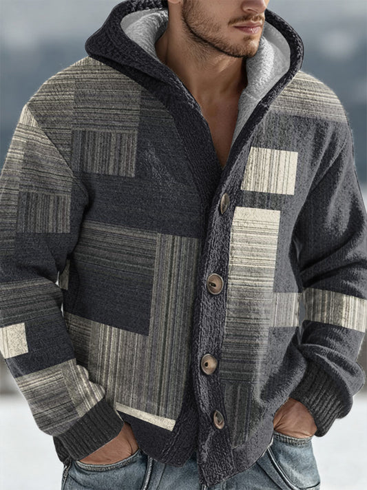 Men's Geometric Art Hooded Cardigan