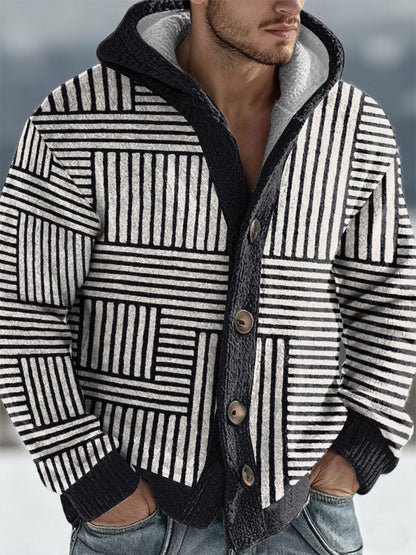 Men's Geometric Art Hooded Cardigan