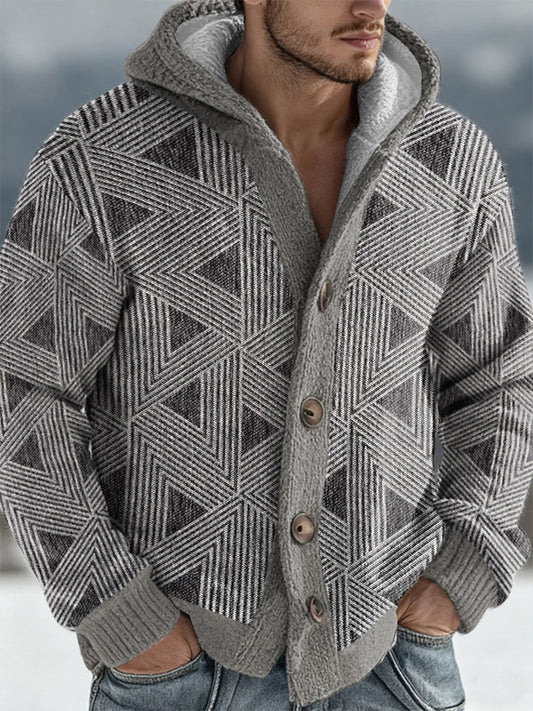 Men's Geometric Art Hooded Cardigan