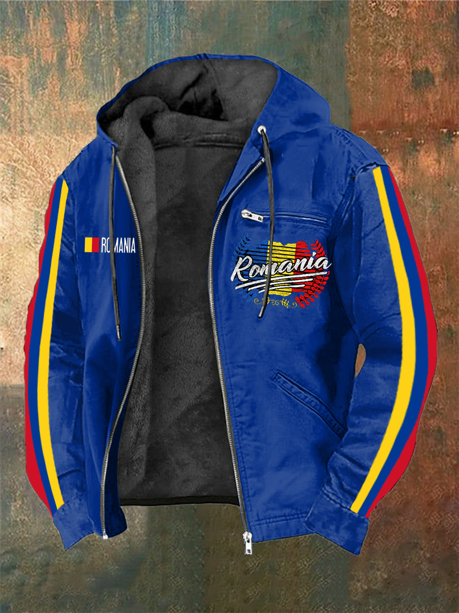 Men's Romanian Flag Printed Long Sleeved Hooded Jacket