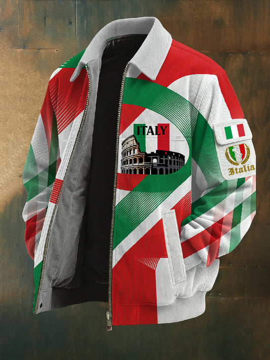 Retro Italian Print Casual Jacket Coat