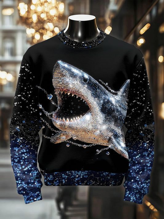 Men's Retro Luxurious Shark Print Casual Sweatshirt
