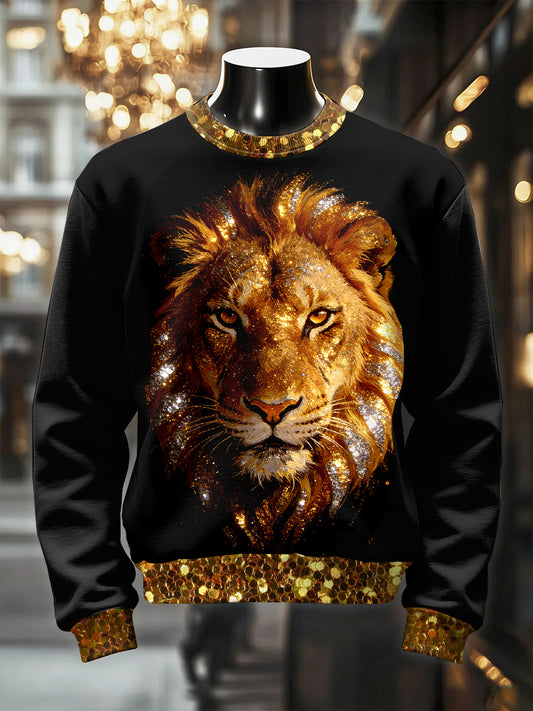 Men's Retro Luxurious Lion Print Casual Sweatshirt