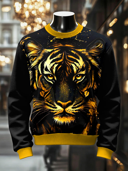 Men's Retro Luxurious Tiger Print Casual Sweatshirt