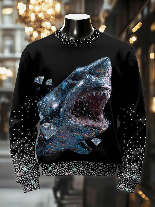 Men's Retro Luxurious Shark Print Casual Sweatshirt