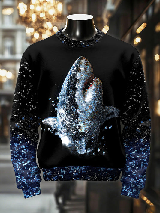 Men's Retro Luxurious Shark Print Casual Sweatshirt