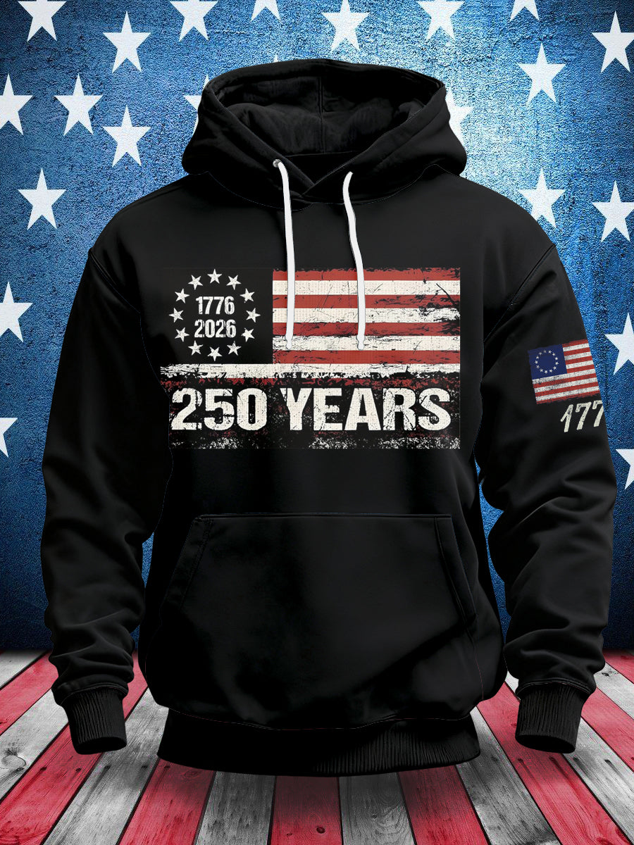 Men's America 250 Printed Long Sleeved Hooded Sweatshirt