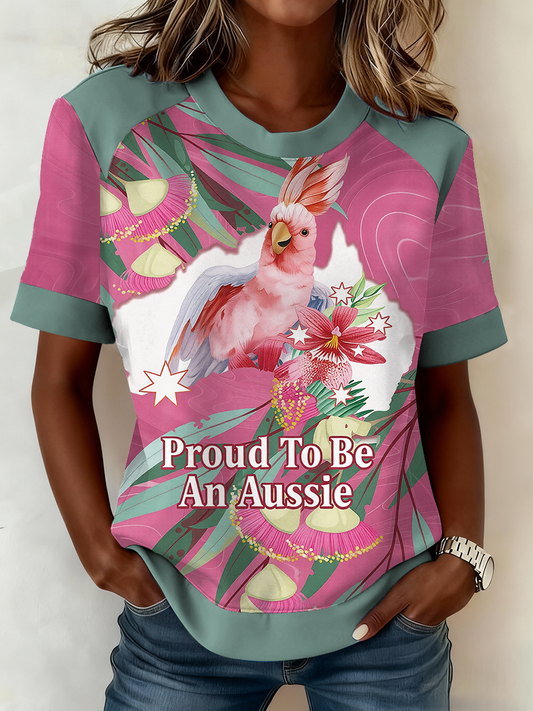 Women's Aussie Cute Pink Cockatoo Printed T-shirt