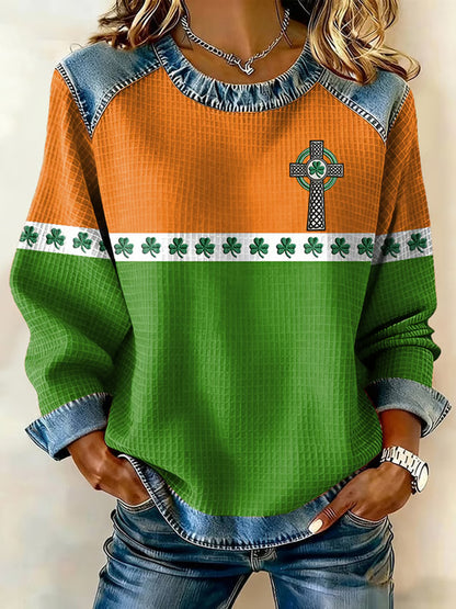 Women's St. Patrick's Day Shamrock  Denim Patchwork Top