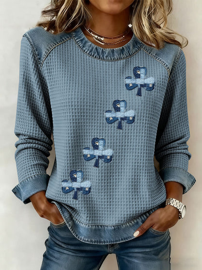 Women's St. Patrick's Day Print Denim Patchwork Top