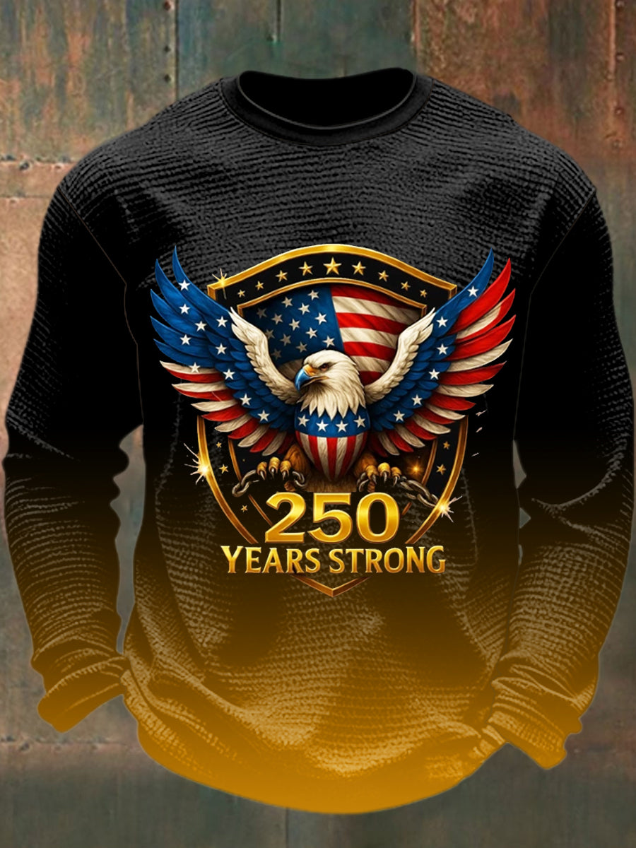 Men's America 250th Anniversary Printed Waffle Long Sleeved Round Neck Sweatshirt