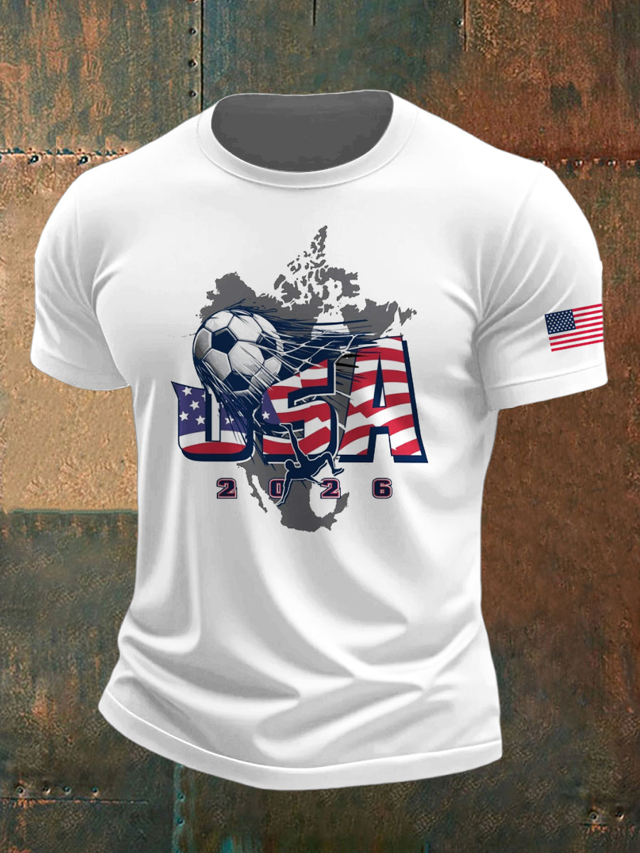 Men's World Cup USA Printed Vintage Fashion Loose Short Sleeve T-Shirt
