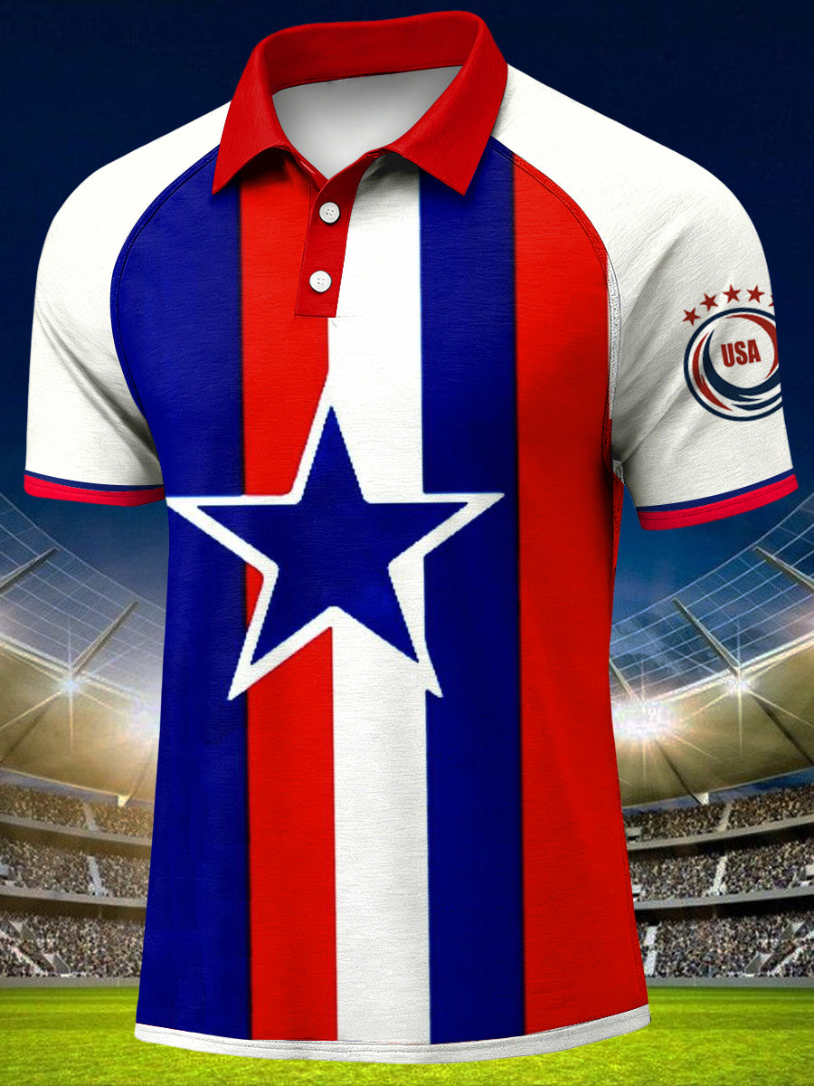 Men's America 250th Anniversary Print Polo Collar Casual Short Sleeved Shirt