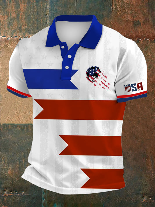 Men's America 250th Anniversary Print Polo Collar Casual Short Sleeved Shirt